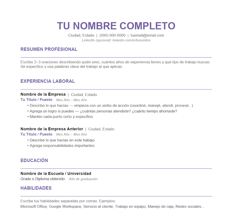 Recursos Gratuitos resume espanol template